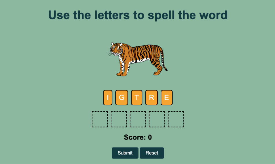 Screenshot of the gamification project